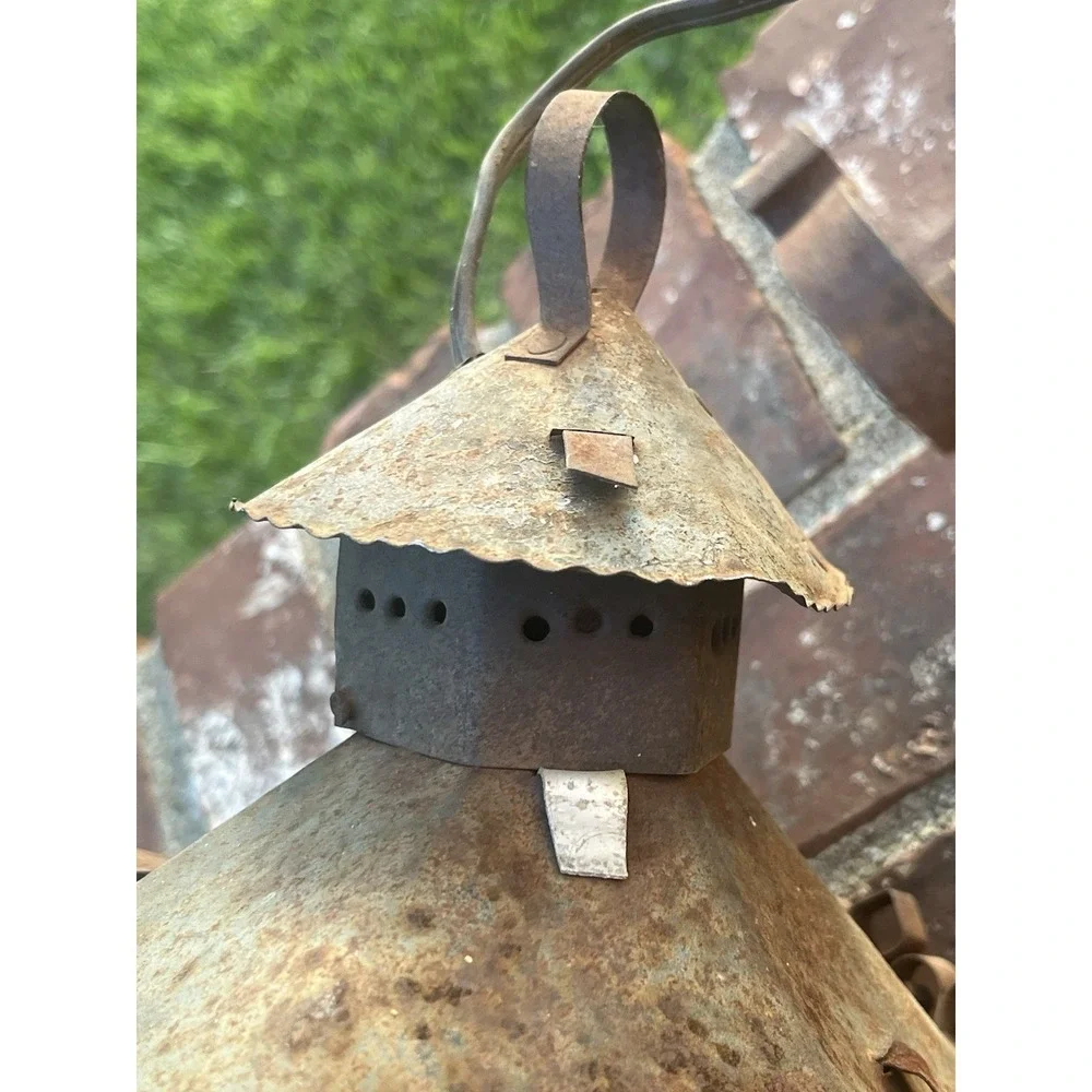 Vintage Spanish Revival Wrought Iron Outdoor Lantern Wall‎ Bracket Scroll Glass